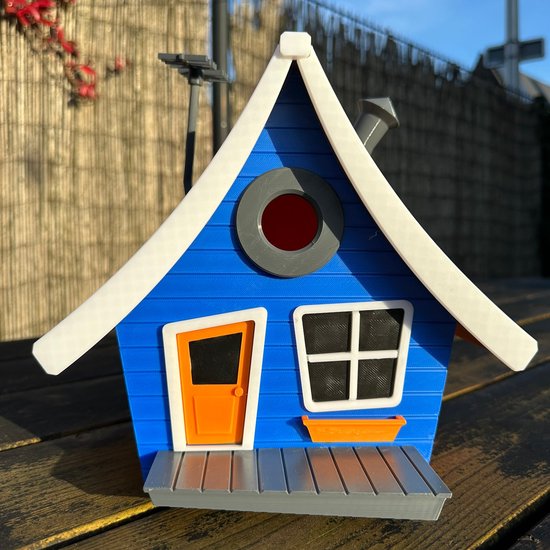 BirdieBoxx Tooned Edition - 3D Geprint Vogelhuisje - Blauwe Voorzijde - Cartoon Look - Buitenhuis