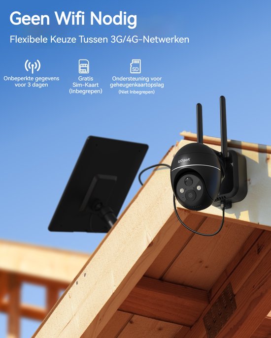 ieGeek Security Buitencamera ZY-G1 4G LTE - Beveiligingscamera voor Buiten - Outdoor Cam - 2K UHD - Pan & Tilt - Zonnepaneel - Nachtzicht - Inclusief SIM-kaart — afbeelding 3