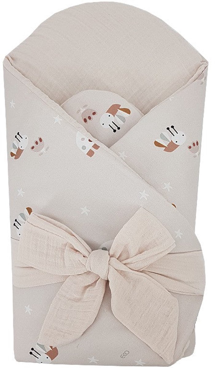 Printed Cotton and Muslin Swaddle Blanket with Coconut — Bees/Beige