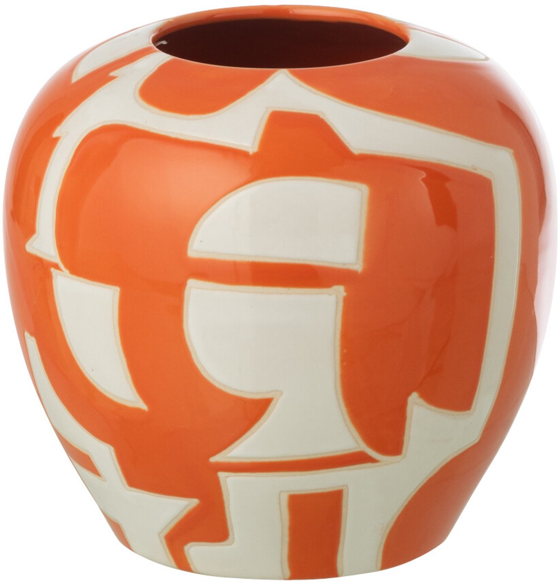 J-Line vaas Geometrisch - porselein - oranje/wit - small