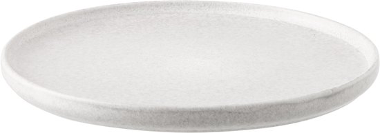 Une assiette de dîner ronde en céramique gris clair avec une texture subtile.