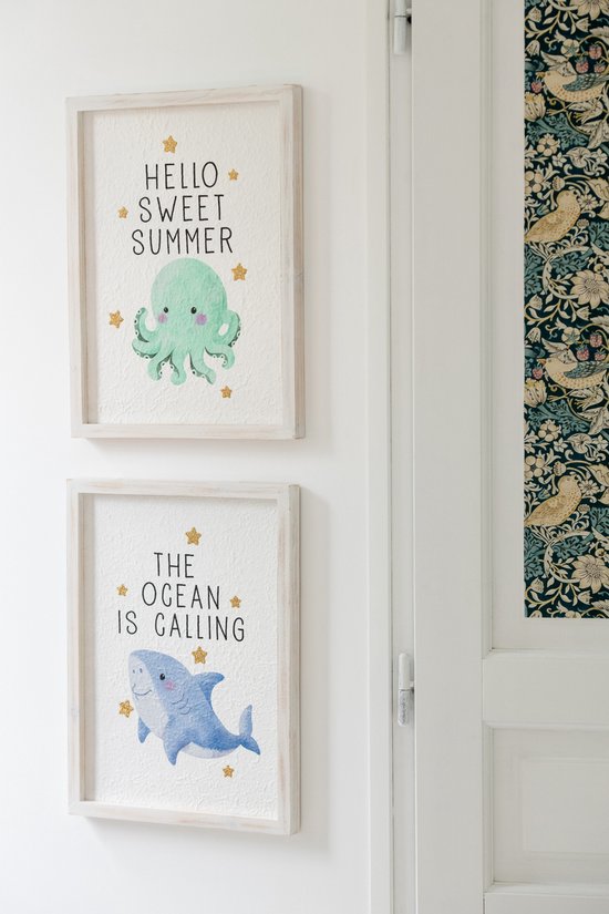 J-Line Décoration Murale Animaux Marins - bois/papier - multicolore - 6 pièces