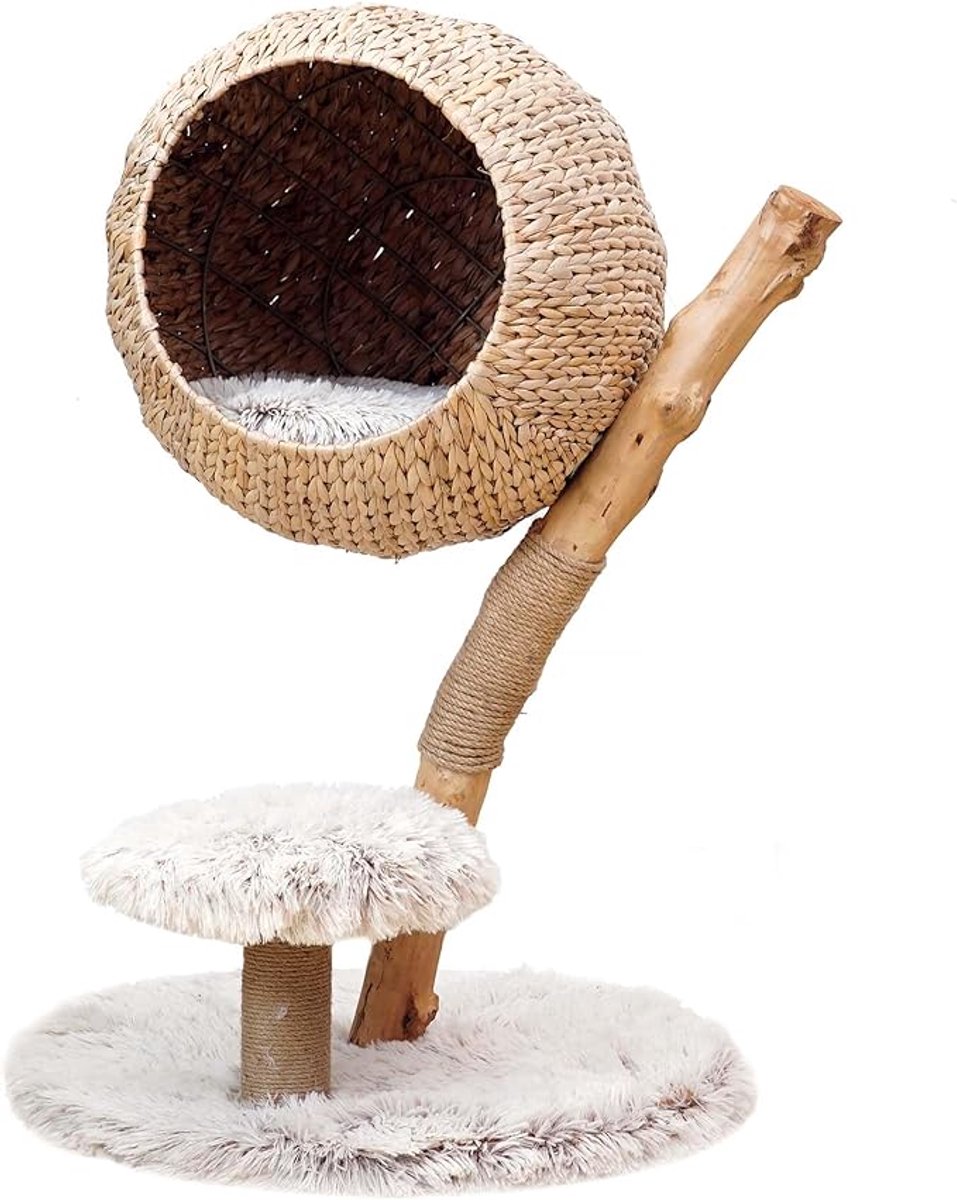 LeeuwenChoice® Design Kattenmeubel Beige/OffWhite - Ligplek Design Kattenmeubel Met Sisaltouw - Plushe - Ligbed - Kattenhuisje - 58 x 58 x 83 cm