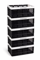 Vouwkratten Set van 5 Opvouwbare Vouwkratten 32 Liter - Praktisch en Ruimtebesparend - Zwart- Wit Opslagbakjes - 48x35x24cm