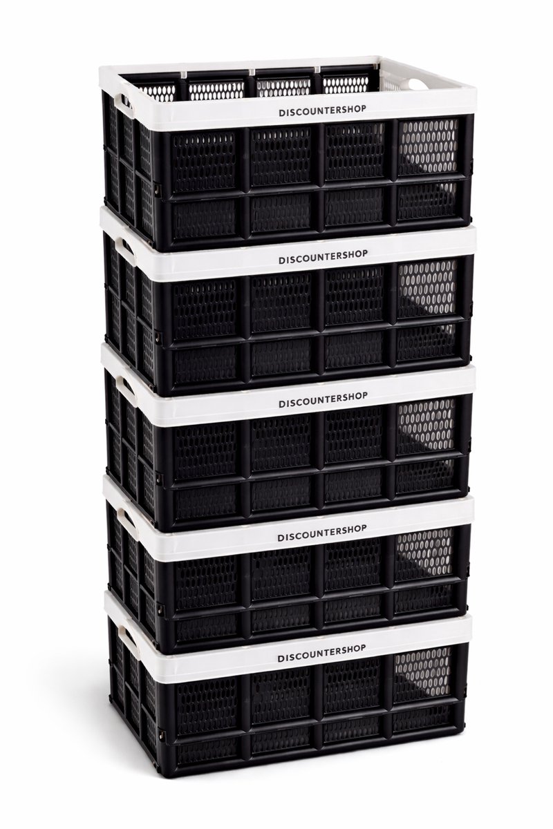 Vouwkratten Set van 5 Opvouwbare Vouwkratten 32 Liter - Praktisch en Ruimtebesparend - Zwart- Wit Opslagbakjes - 48x35x24cm