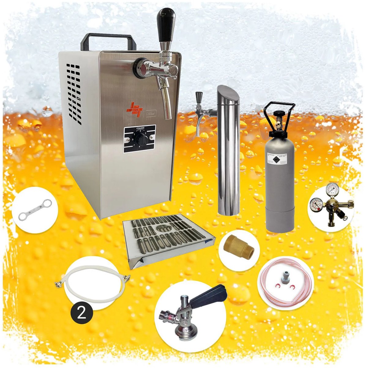 Complete set ondertoontap Biertap JET 30 - 1-kraans droogkoeler, 35 l/uur + CO2 accessoires