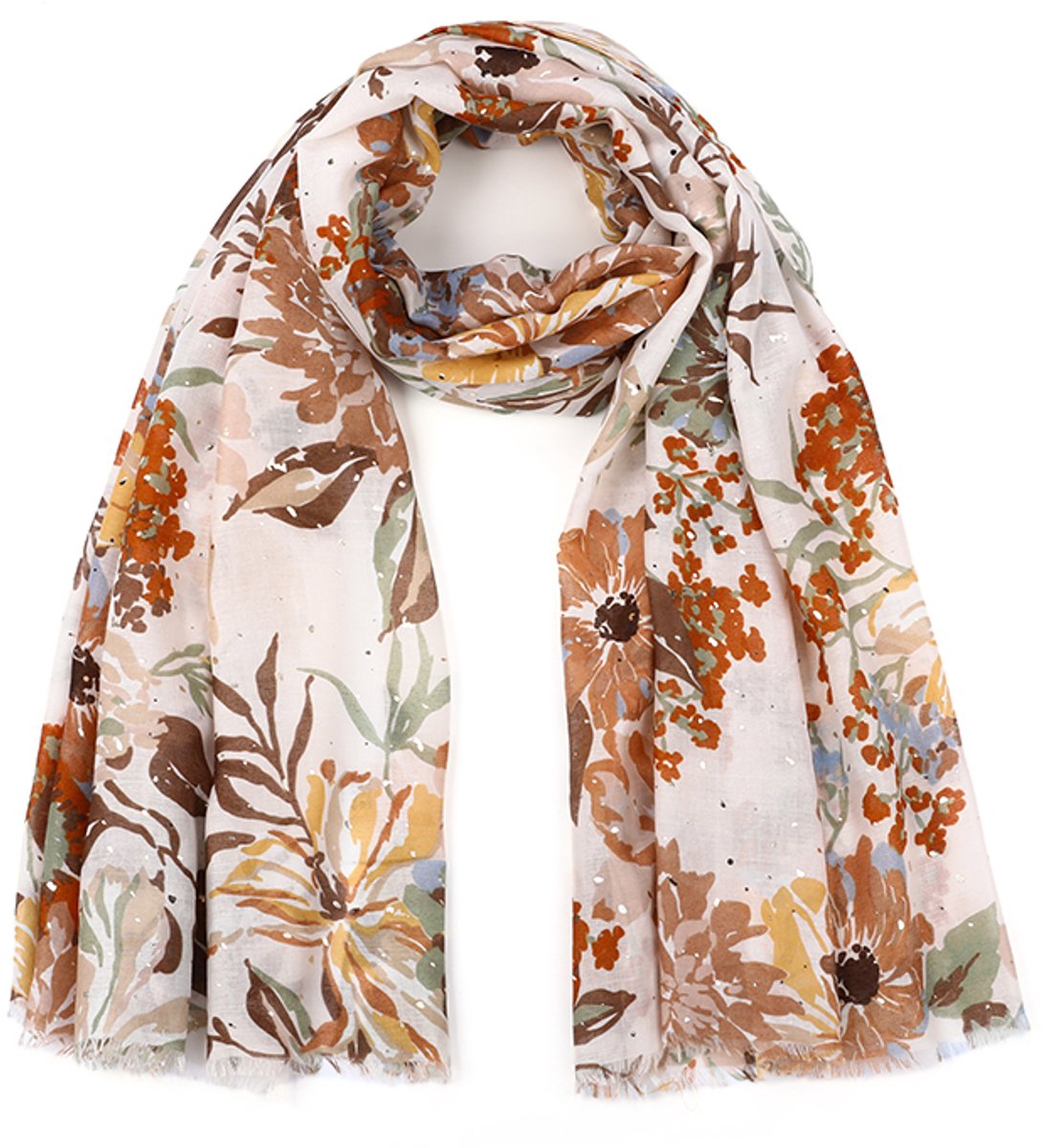 Sjaal Katoen & Viscose - Trendy sjaaltje Bloemen - Dames - Bloemprint - Khaki