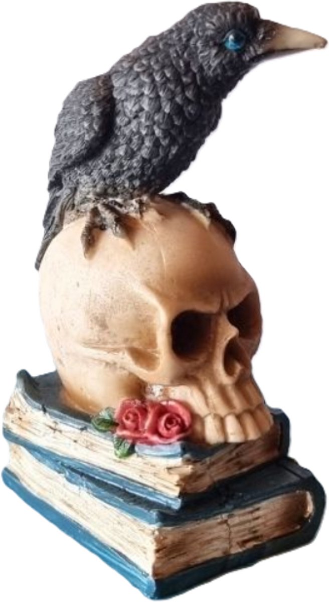 Schedel met Raaf - Wicca Beeld 13,5 cm. - Hekserij - Esoterie