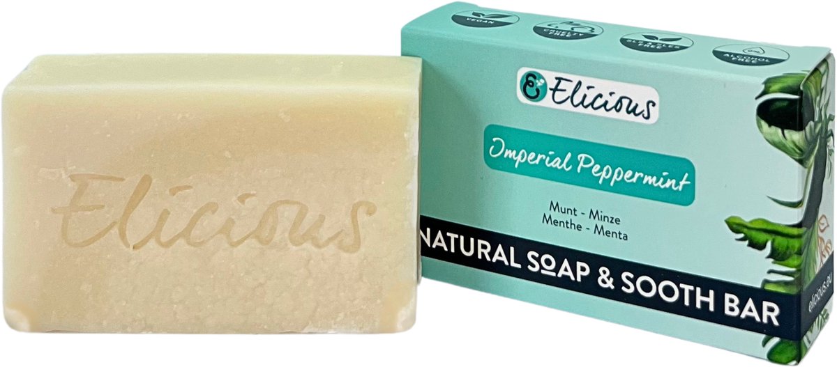 Elicious® - Natuurlijke Zeep - Pepermunt - Handgemaakte Zeep - Biologisch Afbreekbaar - Handzeep - Douchezeep - Halal - Plasticvrij - Alcoholvrij - Vegan - Dierproefvrij - 100gr