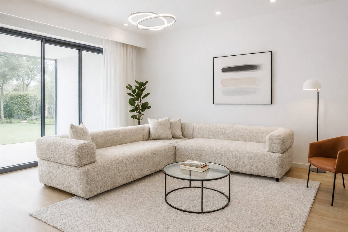 Royale U-Vormige Hoekbank – Matras King - Dove Textiel – Extra Diepe Zitting – 3-Delige Loungebank – Moderne Bank voor Woonkamer