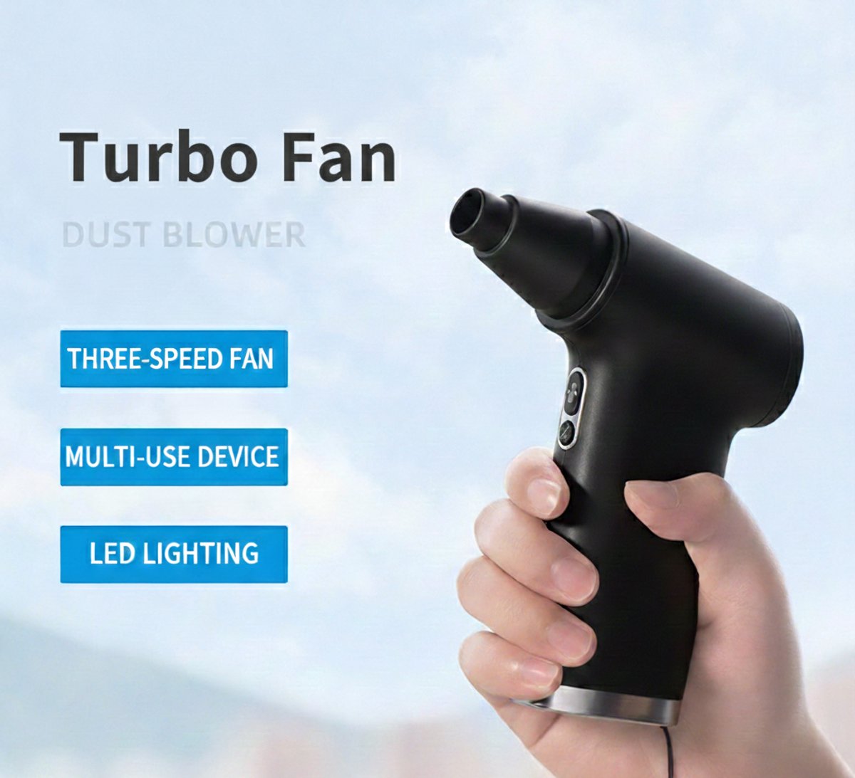 Turbo Fan/Air Duster (Black)- 130000 RPM - 4000mAh - 3 speeds