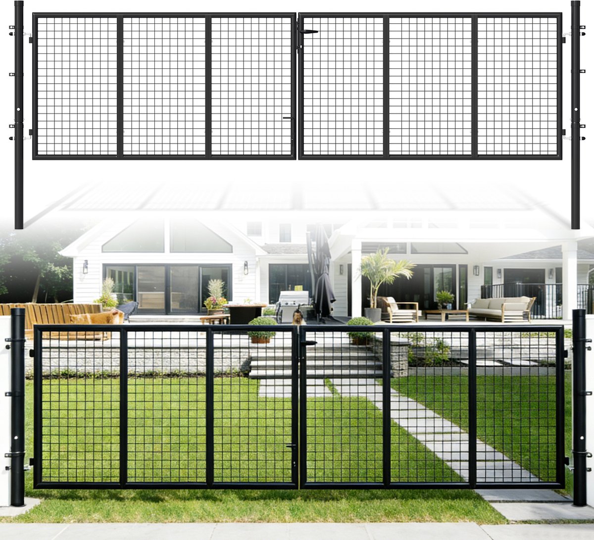 Tuinpoort Dubbel - Hekdeur Staal - Perceel Afbakenen - Roestbestendige Coating - 350x100 c