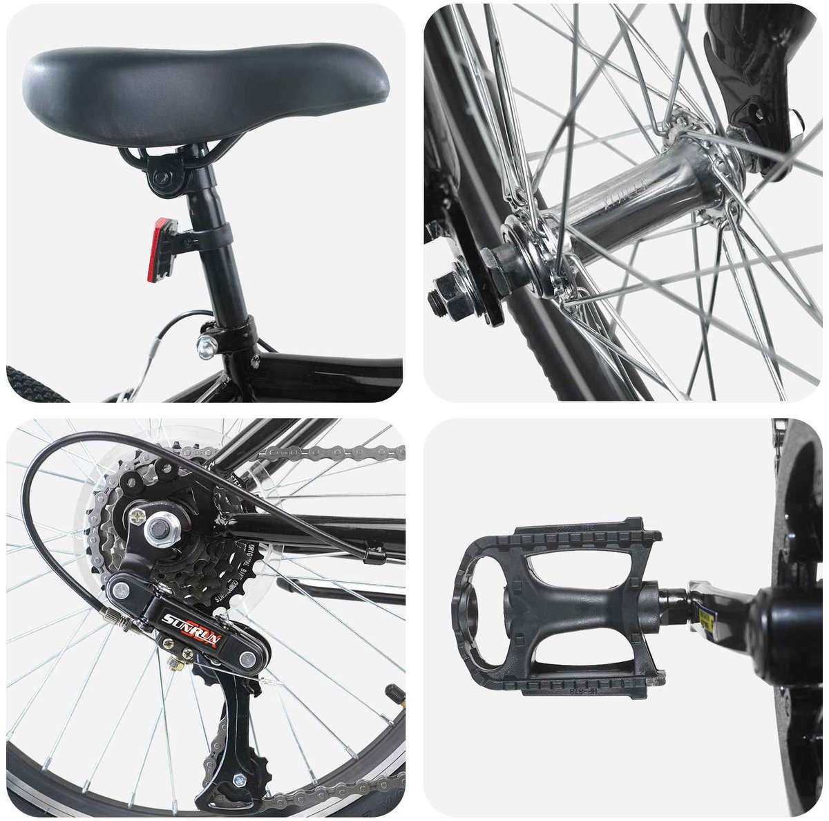 VidaXL Kinderfiets 24 Inch 6-Speed voor 8-12 jaar oud Zwart