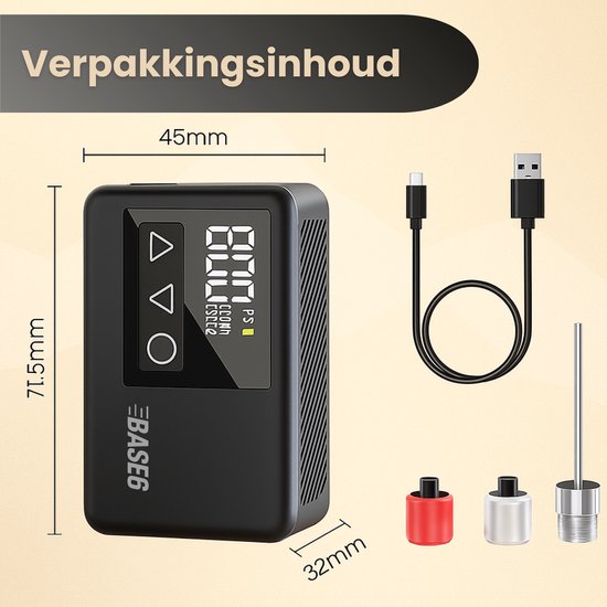 Elektrische Fietspomp XS - 108 gram - Draagbaar - Smart Digitaal Display - Mini Luchtcompressor - Koersfiets - Racefiets - Gravelbike - Sportfiets - Stadsfiets - Mountainbike - Scooter - Fatbike - USB-C Oplaadbaar - Presta/Schräder/Dunlop