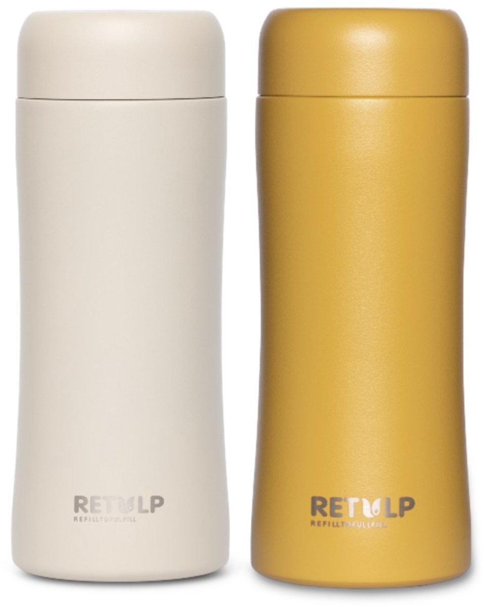 Retulp Tumbler - Thermosbeker - Thermosfles - 300 ml - Koffiebeker - RVS - Drinkflessen 2 Stuks - Travel Mug - Geel