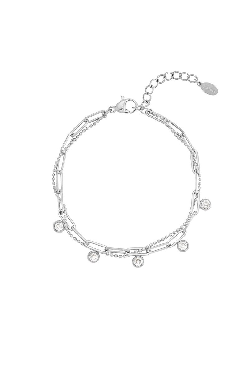Yehwang - Zilveren Armband Met Schakels En Steentjes - Zilver Armbandje Met Stenen - Sieraad - Stainless Steel - Cadeau - Cadeautip - Dames