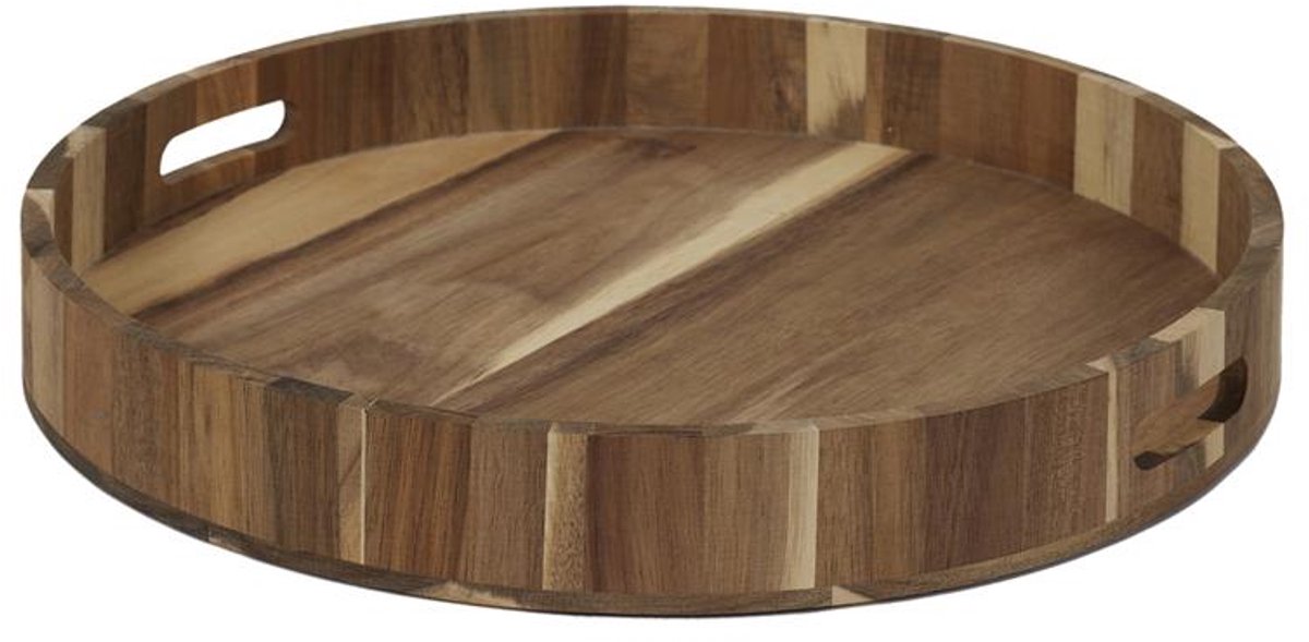 Rond Houten Dienblad 35 cm – Acaciahout – Luxe Serveerblad met Handgrepen – Decoratief & Functioneel – Ø35 x 5 cm