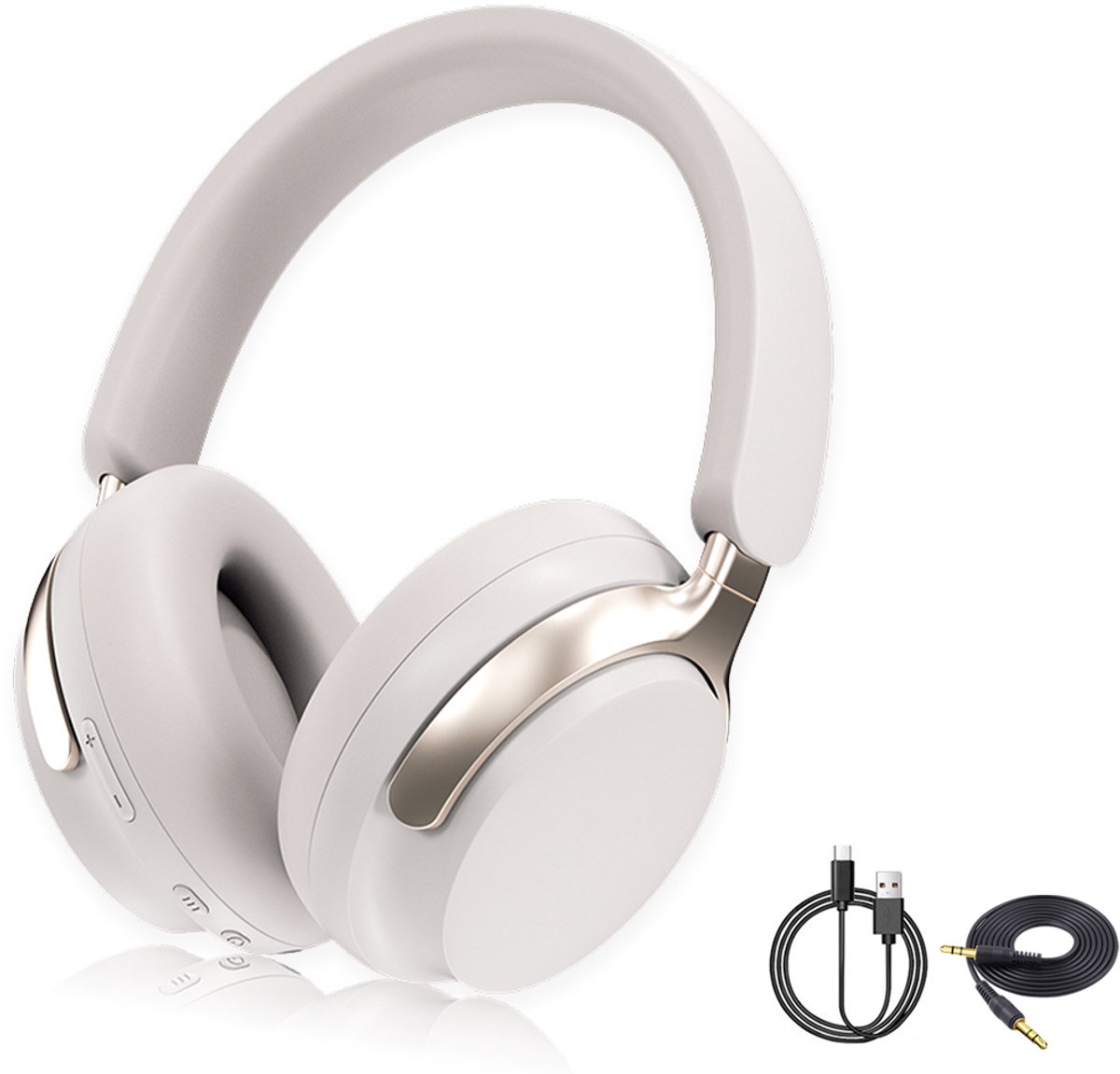 Gloovon® Draadloze Koptelefoon - Active Noise Cancelling (ANC) & Bluetooth 5.3 - 24 Uur Batterijduur - Inklapbaar Over Ear Design - Zilver