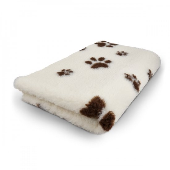 Vetbed Crème met Bruin Voetprint Pootjes - Anti-Slip Hondenmat