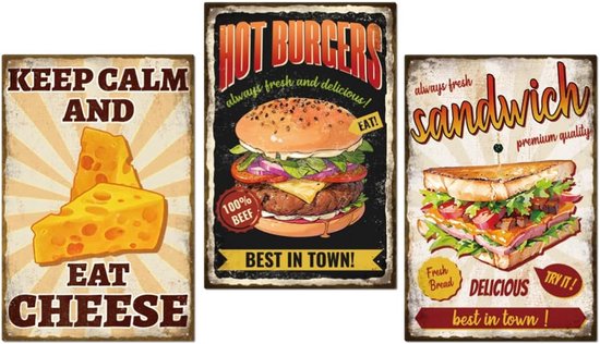 SUPERDANT Metalen bord vintage als een hamburger maken