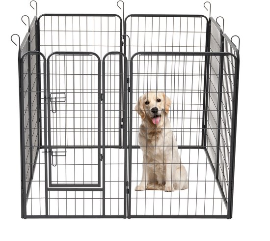 Enclos pour chien ACAZA 8 panneaux - niche pour chien - avec porte - hauteur 100 cm - noir