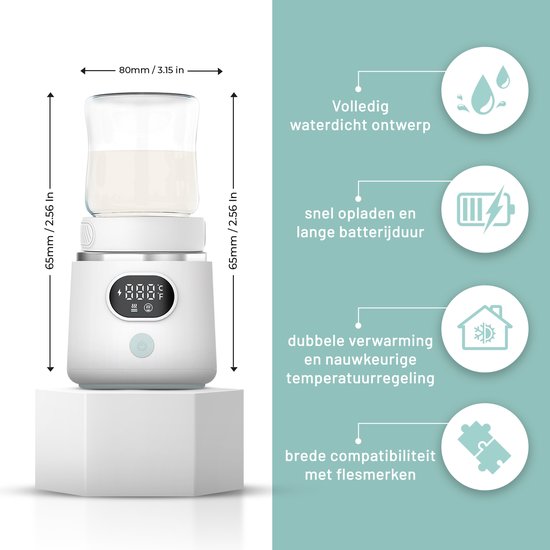 MyBambi® Baby Flessenwarmer Onderweg - Draagbaar en Compact - Voor Moedermelk & Flesvoeding - Incl. 3 Adapters - 4 Temperatuurstanden — afbeelding 3
