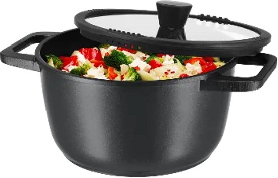 Kookpan, diameter 24 cm, van roestvrij staal met glazen deksel, 4 liter, inductiepan, anti-aanbaklaag, honingraatstructuur, vleespan, soeppan, inductiepan, ovenbestendig, honingraat, anti-aanbaklaag