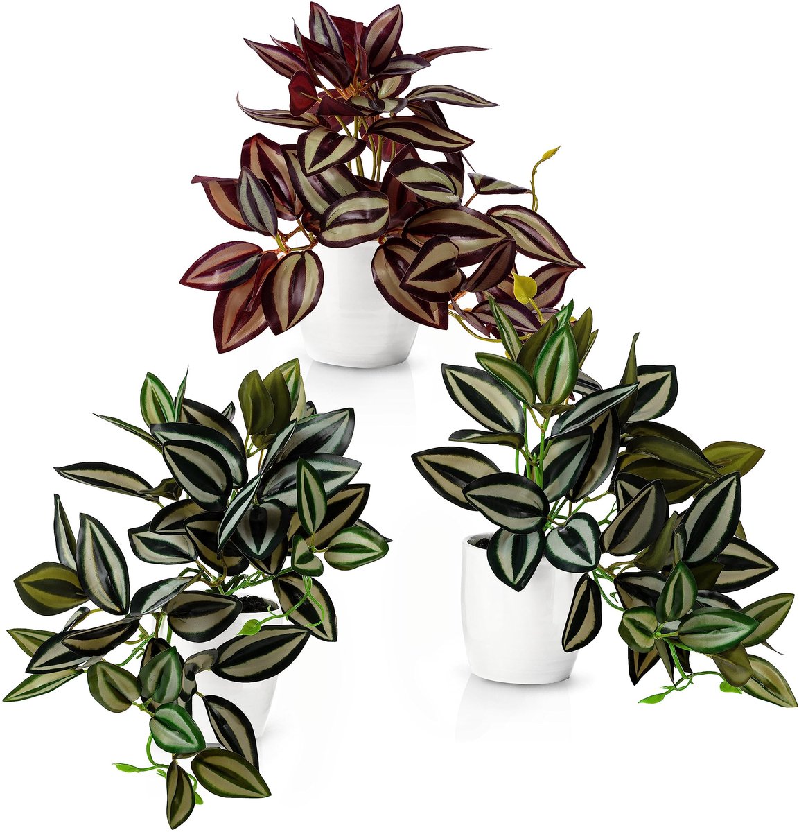 Ibenzoa Set van 3 decoratieve hangplanten met zebramotief in glanzende keramische potten groen
