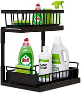 VERIFOST Set van 2 opbergorganizers voor onder de gootsteen, 2 niveaus met twee uittrekbare laden, in hoogte verstelbaar onder de gootsteen, keukenorganizer, wit