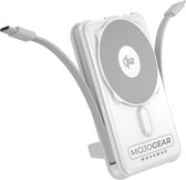 MOJOGEAR NovaMag All-in-1 Powerbank 10.000 mAh – Draadloos Qi2 supersnel opladen - Ingebouwde USB-C en Lightning kabel – Geschikt voor iPhone en Samsung - MagSafe powerbank - LED-indicator - Noodpakket powerbank - Kerstcadeau - Wit