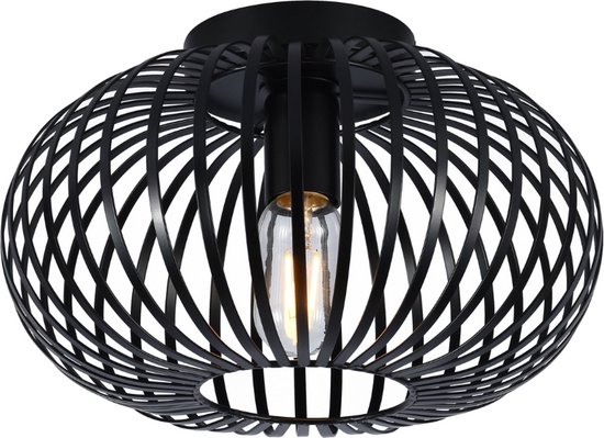 SensaHome 78174BK Plafondlamp Zwart - Industrieel Plafonnière van Metaal - Retro Wire Kooi Design - 40x40x17cm - 1x E27 40W - Exclusief Lichtbron