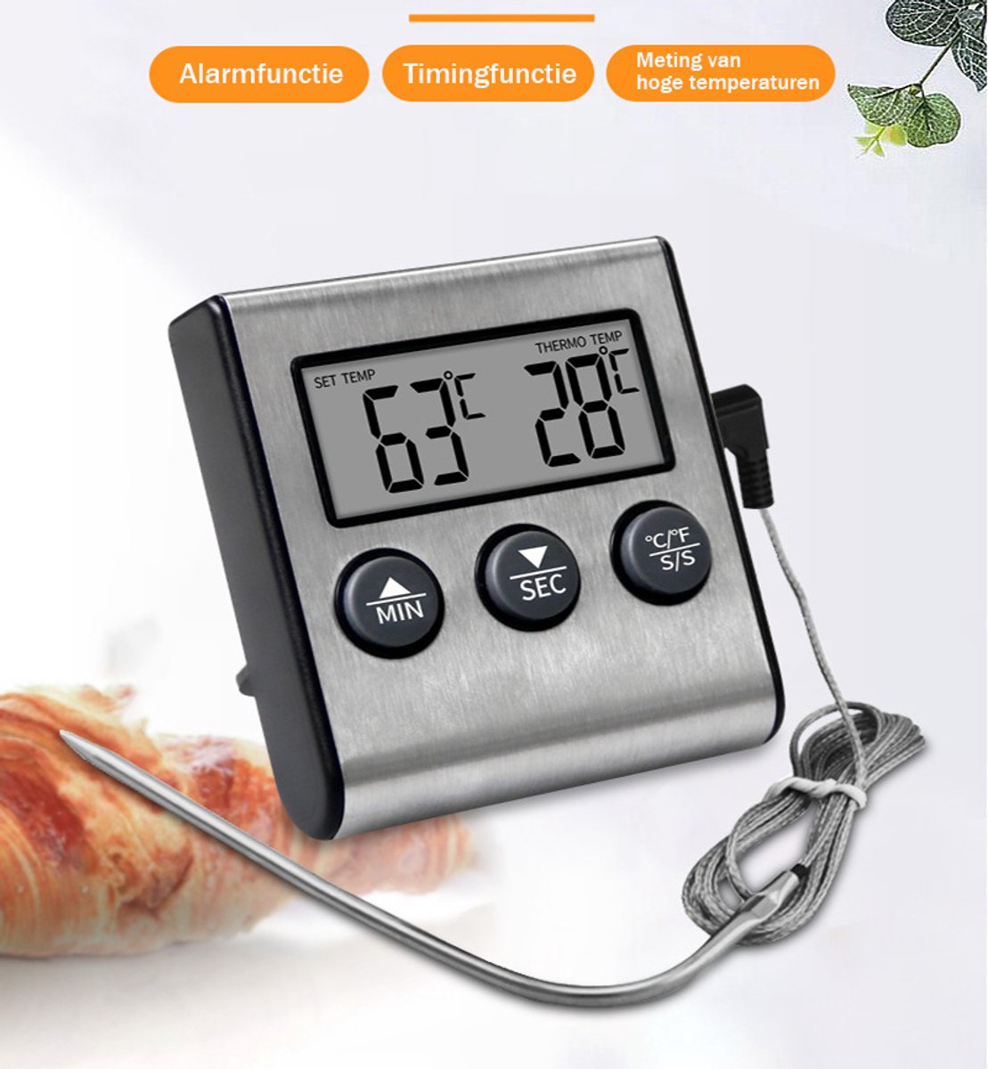 Crrynuo Digitale Thermometer - BBQ thermometer - Vleesthermometer - Oventhermometer - Keukenthermometer - Voedselthermometer