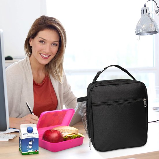 Koeltas-Geïsoleerde lunchtas-geïsoleerde lunchtas -zijvak van gaas voor -kinderen-volwassenen-mannen-vrouwen-waterbestendige-lekvrije-zachte koeltas-duurzame thermische lunchbox voor werk-picknick-buiten-zwart van Merkloos — afbeelding 2