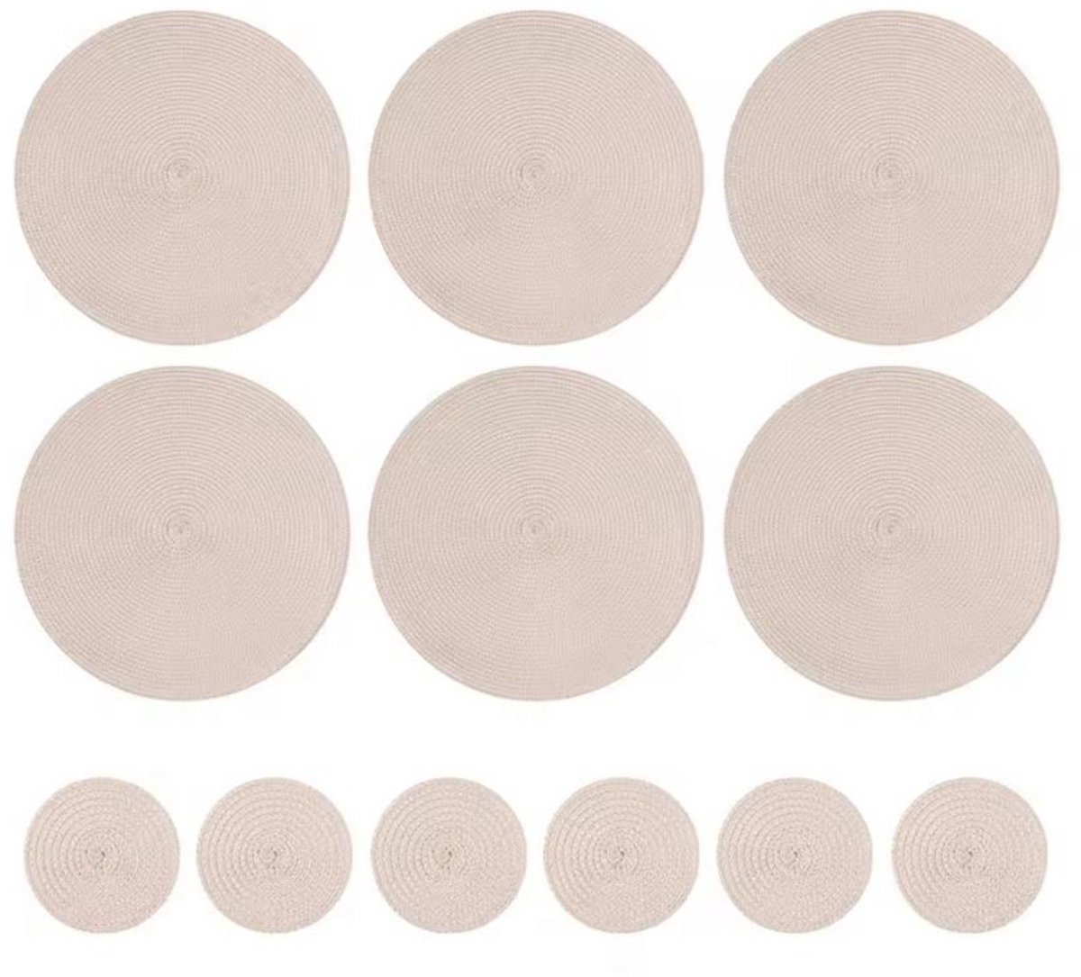 Caimco Ronde Geweven Placemats - Beige - 34cm - 6 Stuks Placemats - 6 Stuks onderzetters - Afwasbaar - Onderzetter Koffiemat - Antislip - Europese Stijl - Natuurlijk Materiaal - Wasbaar - Keukentafel