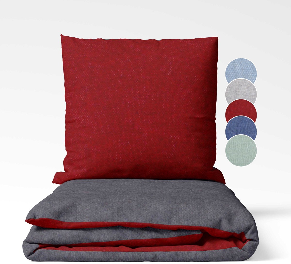 sleepling 200 x 200 cm flanellen katoenen beddengoed | 1x omkeerbaar dekbedovertrek incl. 2X kussensloop (80 x 80 cm) | Made in Germany | wasbaar tot 60 graden | donkergrijs-donkerrood