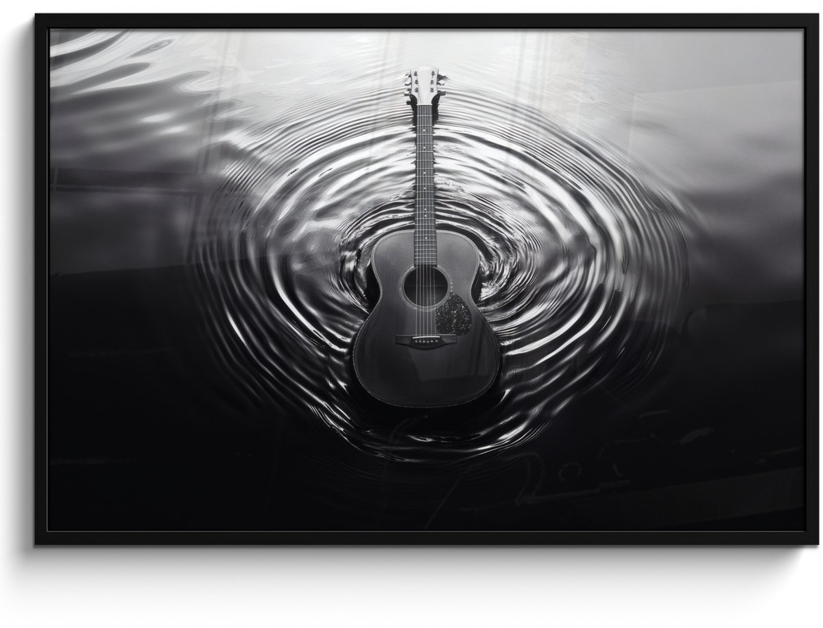 FrameYourWall Poster in lijst - Fotolijst 120x80 cm - Posters - Gitaar - Hout - Water - Posterlijst zwart - Decoratie - Wanddecoratie woonkamer - Muurdecoratie slaapkamer Gitaar - Water