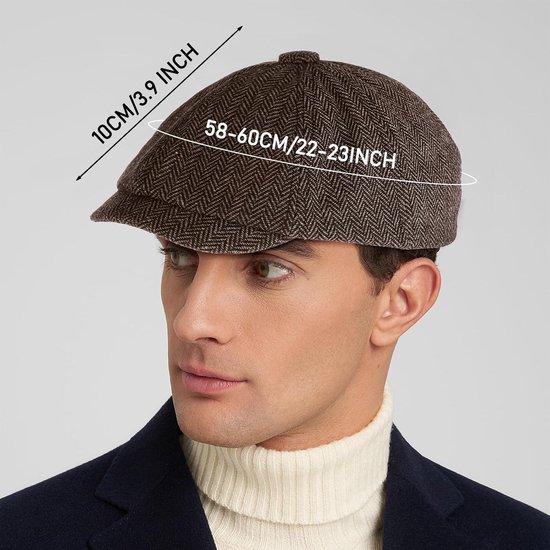 Rayson Hoeden voor heren, platte muts van katoen, verstelbaar, vintage stijl, elegant, retrostijl, baret in roostervorm, bruin-A, Eén maat