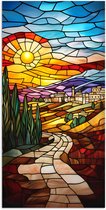 Poster 75x150 cm - Mozaïek - Zon - Landschap - Dorp - Posters - Kamer decoratie - Wanddecoratie woonkamer - Muurdecoratie slaapkamer