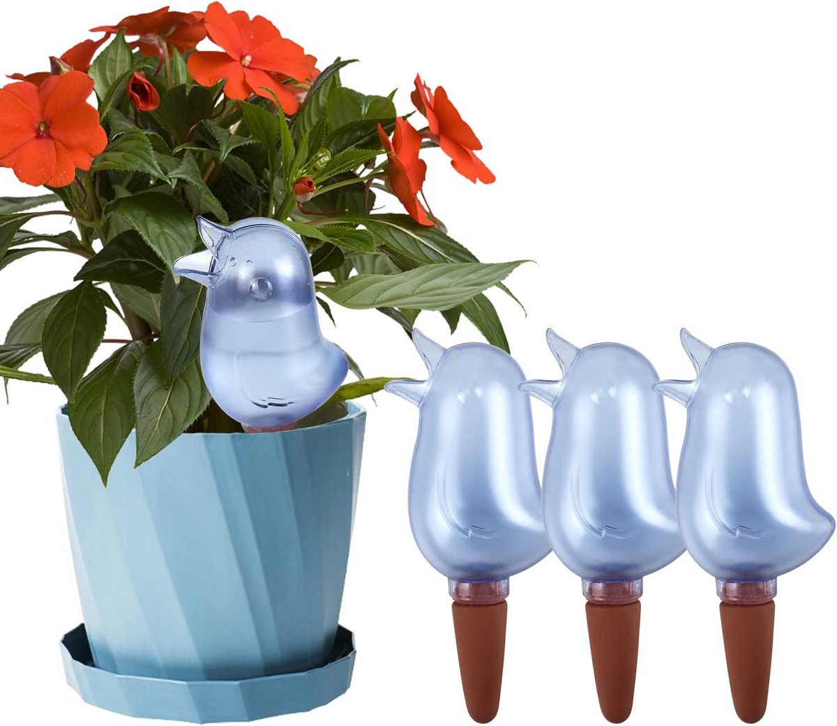 4-Pack - Vogelvormige automatische gieter - Zelf-aanzuigende puntvormige gieter voor kamerplanten - Luie gieter - Blauw