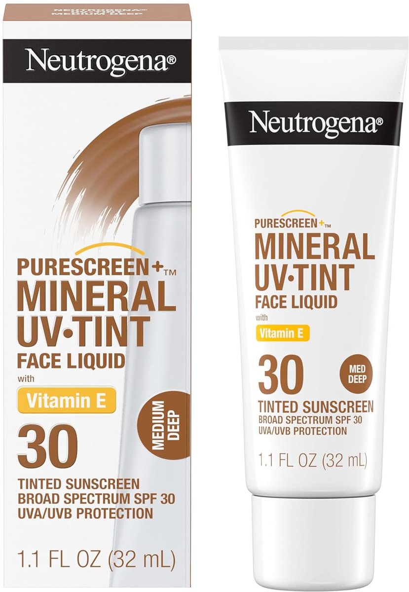 Neutrogena – Purescreen + Tinted Sunscreen Mineral Sunscreen – Zonnebrand met Zinkoxide & Vitamine E – Parfumvrij SPF 30 – Medium Deep