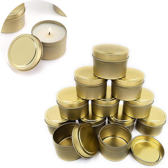 kandelaar- kandelaars- kaarsenpotten met deksel-Metalen Kaars Maak Bakjes - kandelaar metaal- Metalen Kaars Maak Bakjes met Deksels- 12 Stuks -Mini Opslag Potten Voor DIY Kaarsmaken- kaarsenblik- DIY Kaarsmaken- Voor Kunsten en Knutselen