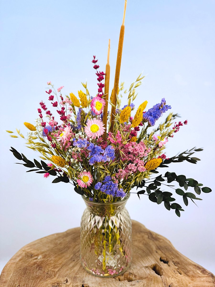 Droogbloemen boeket "The Happiness Bouquet" - incl. vaas | 30cm | Prachtig droogbloemen boeket | Uiterst geschikt als cadeau