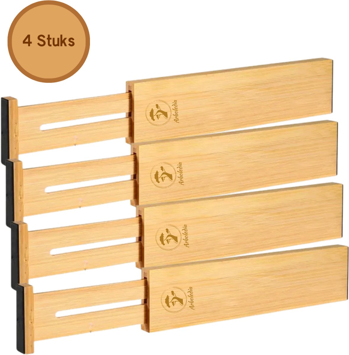 Arboledia Bamboe Ladeverdeler - Ladeverdeler Verstelbaar - Lade Organizer - Bamboe Kast Organizer - Schuiflades - Set van 4 Stuks - 6,5 CM x 29 CM/44 CM