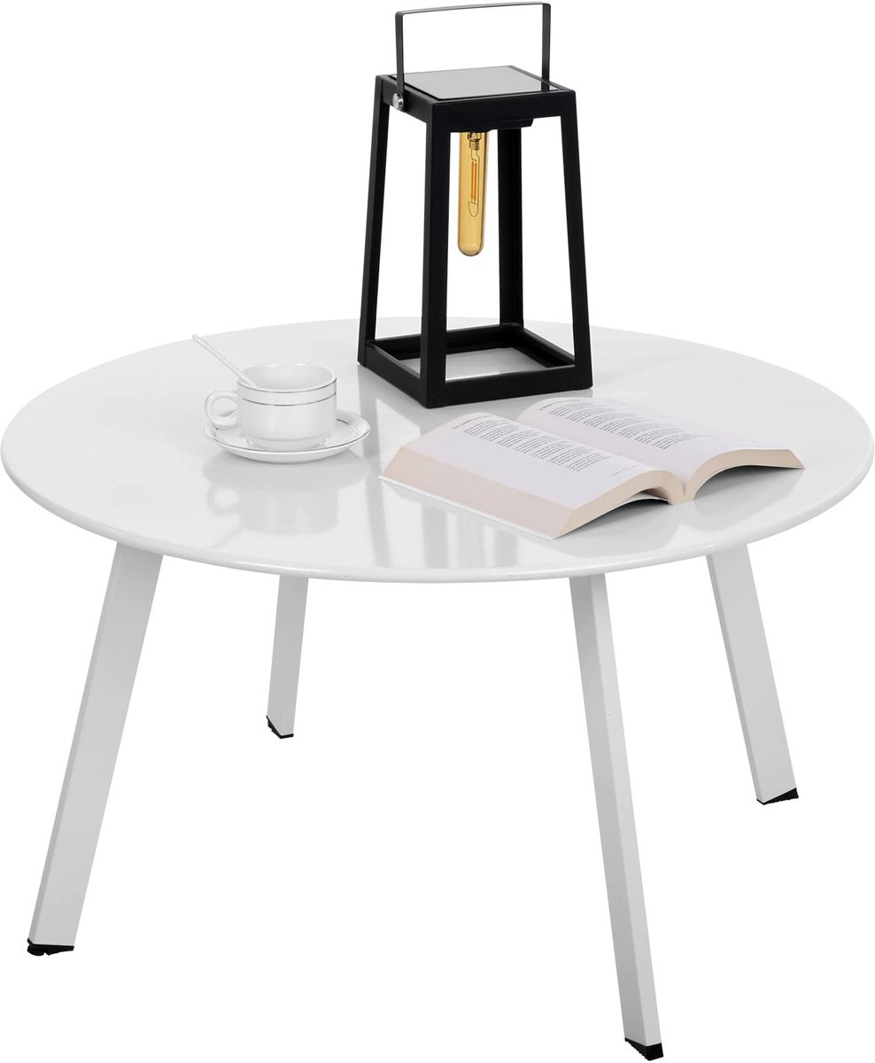 Ibenzoa® Stijlvolle ronde metalen bijzettafel met verstelbare poten voor binnen en buiten, wit, 70 x 40 cm