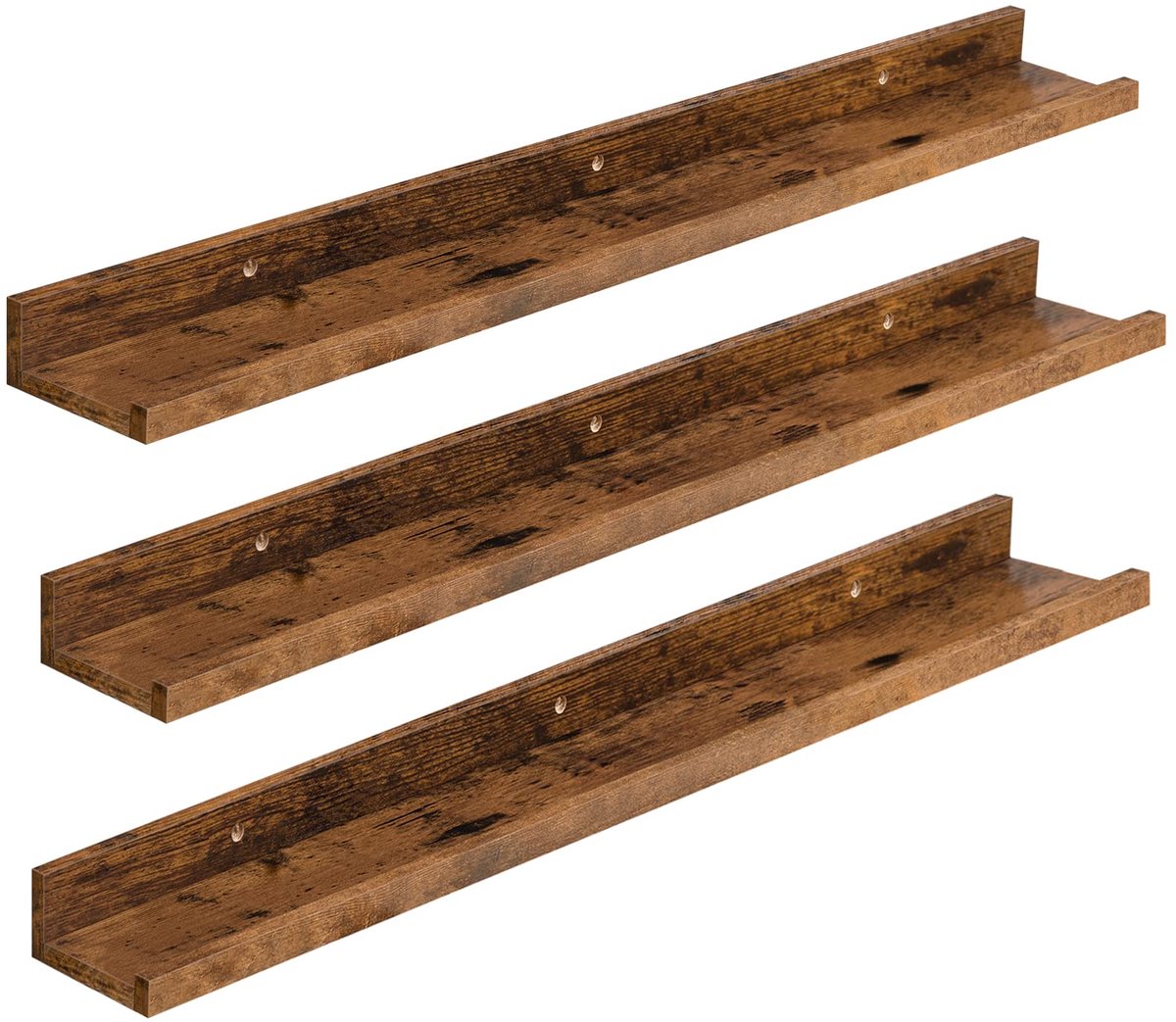 Unyqoos Stijlvolle Zwevende Wandplanken Set van 3 met Onzichtbare Bevestiging voor Diverse Ruimtes Vintagebruin