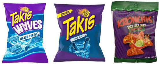 Multipak Takis Chips Blue heat + Waves + Kronchis Fiery hot (71Gr+92Gr+28Gr)