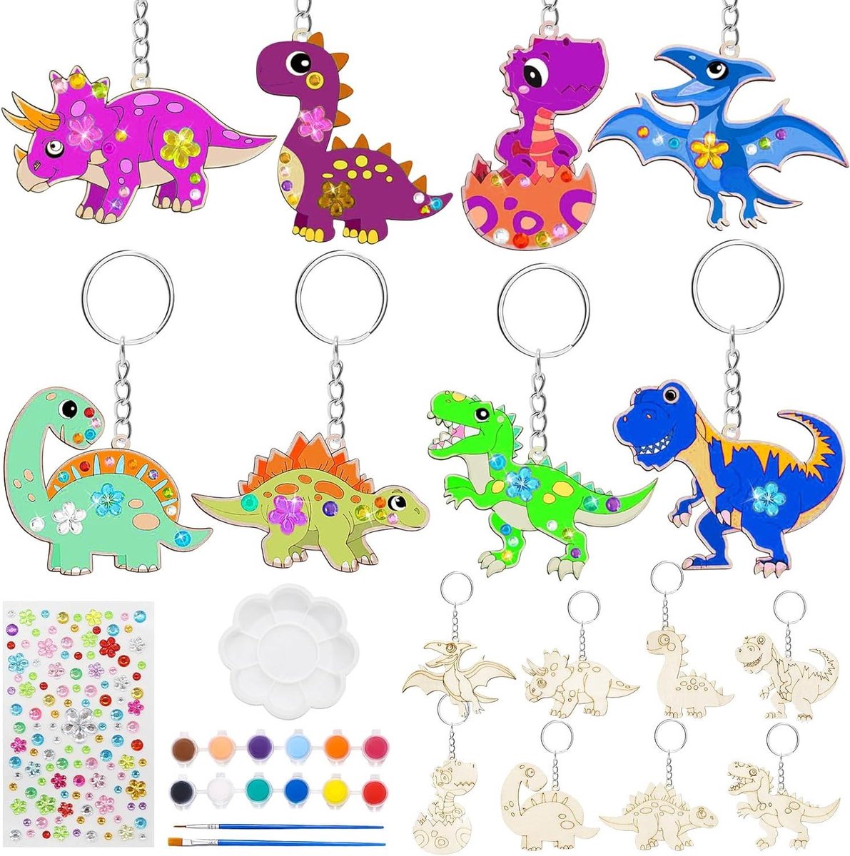Allecto Plus - Doe-het-zelf houten knutselset voor kinderen - Dino-sleutelhanger knutselset - Creatieve knutselset voor kinderen - Dinosaurus thema - Meisjes cadeau - Kinderen knutsel plezier