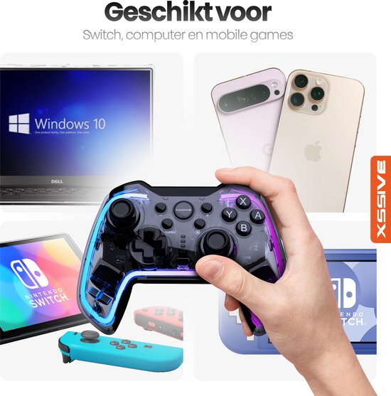 Xssive Nintendo Switch Pro Controller - 2-pack - RGB - Hall Effect