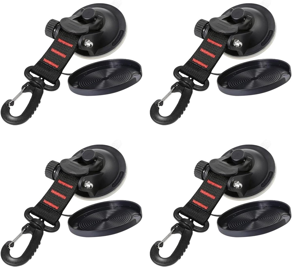 Titel: Allecto Plus - 4 stuks Zware Zuignap met D-ring voor Kampeeruitrusting en Boot - Sterke Zuignappen Anker - Geschikt voor Huishoudelijk en Buitengebruik - Tot 22 lbs / 10kg - Multifunctioneel