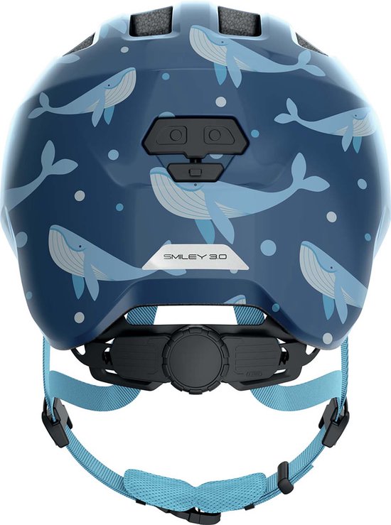 ABUS kinderhelm Smiley 3.0 - fietshelm met diepe pasvorm, kindvriendelijke ontwerpen en ruimte voor een vlecht - voor meisjes en jongens - blauw met walvispatroon, maat M van ABUS — afbeelding 2